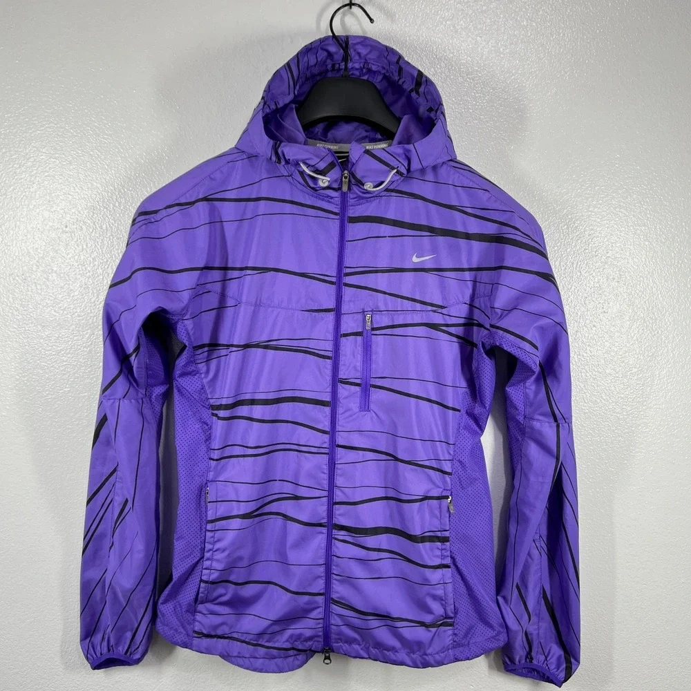 Nike Running Mesh Jacket Lightweight Windbreaker Purple Black Stripe Size Medium